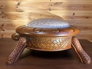 6.7 Kilos The Old Hickory Tannery Styled Wooden Hand Carved Tortoise Footstool - Picture 1 of 19
