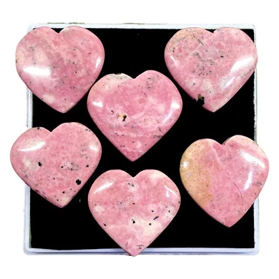 6 Pcs Natural Rhodonite 30-33mm Heart Shape Loose Cabochon Gemstones Lot - Image 1 of 4