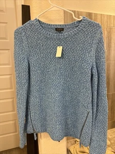 NWT Talbots Crewneck Sweater Thick Tight Knit Zipper Accent Blue Size  XS - Picture 1 of 10