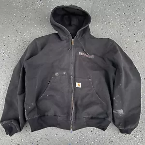 Vintage Carhartt Hooded Jacket J131 BLK Mens Sz XL Black Made In USA Embroidered - Picture 1 of 7