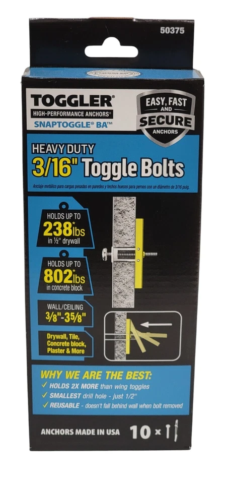 TOGGLER Snaptoggle BA 10 3/16" Heavy Duty Strap Toggle Anchor With Screws 50375