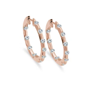 14k Rose Gold .50 Ct Diamond Inside Outside Hoop Earrings - Picture 1 of 3