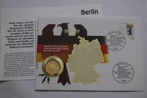 🧭 🇩🇪 GERMANY FEDERAL 1 MARK 1991 D GOLD PLATED BERLIN COIN COVER B62 #564 - Picture 1 of 5