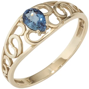 JOBO Damen Ring 585 Gold Gelbgold 1 Safir blau Goldring RW: 54 - Bild 1 von 1