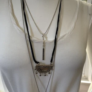 $49 LUCKY BRAND SILVER TONE MULTI LAYER BALI DROP NECKLACE CL15 - Picture 1 of 5