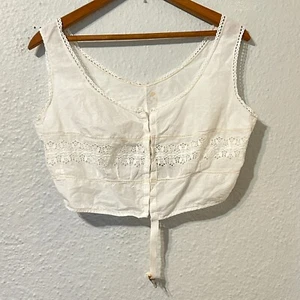 Antique Edwardian 1900s White Cotton Corset Cover Camisole Bra Cutwork F - Picture 1 of 5