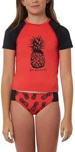 NEW GIRLS 7 HANG TEN 2 PIECE TANKINI SET RASHGUARD SWIMSUIT SUIT RED PINEAPPLE - Picture 1 of 2