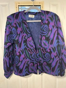 St John Vintage Blue & Purple Swirl Sweater Sz8 USA. Hook Closure. Small Hole Bk - Picture 1 of 13