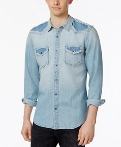 Guess Men's Maverick-Wash Slim Western Denim Shirt Size L - Picture 1 of 6