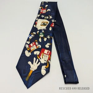 Vintage Computer Eating Floppy Disks Diskettes 3.75" Wide Blue Necktie Nerd Geek - Picture 1 of 4
