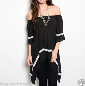 Black Off the Shoulder Tunic Top-RT9-CN226501 - Bild 1 von 2
