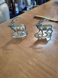 Vintage PAIR BIG HORN RAM MOUNTAIN GOAT 2" X 2" Brass Animal Figurine - Picture 1 of 19