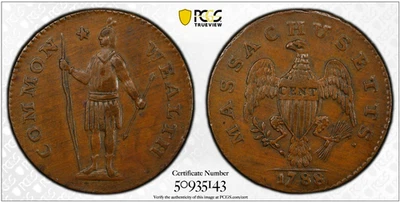 1788 Massachusetts Cent Rarity 5 PCGS F15 Ryder 16m - Image 1 of 4
