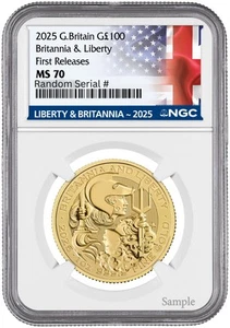 2025 (MS70) Britannia & Liberty Gold 1 Oz £100 NGC FR First Releases - UK Mint - Picture 1 of 2