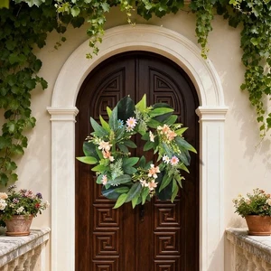Decorative Artificial Daisy Sunflower Wreath with Willow Leaves for Garden Wall - Picture 1 of 8