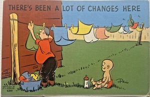 NEU BABYHUMOR 1942 Leinen Comic Postkarte E. C. KROPP Co. Waschwindeln G5 - Bild 1 von 4