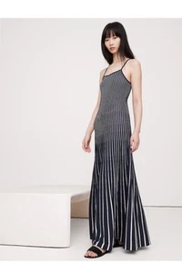Banana Republic XS Sculpted Stripe Maxi Dress In Navy Blue Mini Stripe NWT - Picture 1 of 4