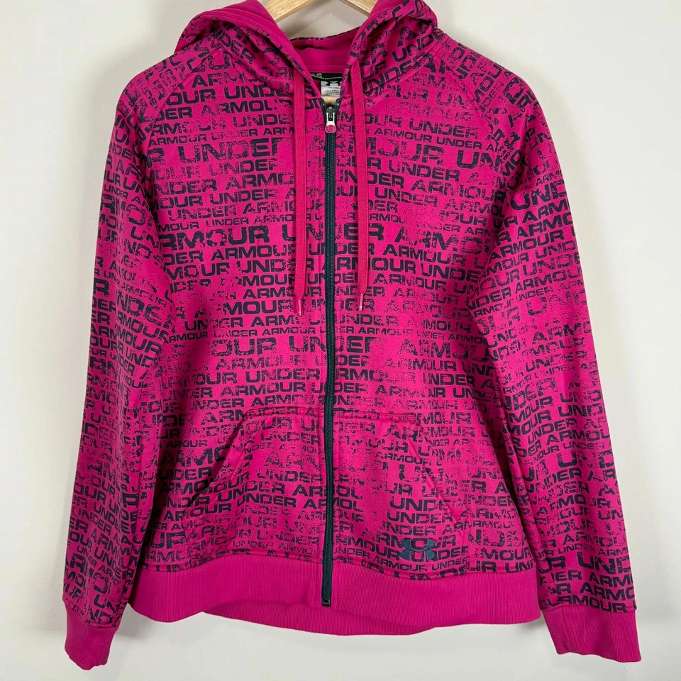 Sudadera con capucha Under Armour para mujer cremallera completa rosa negra estampado de logotipo talla grande Foto 1 de 4