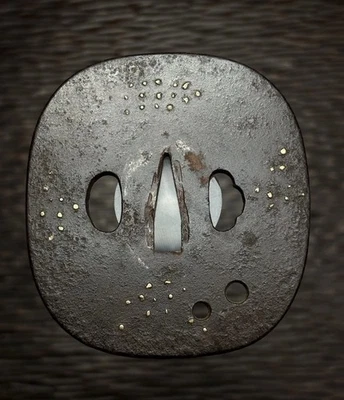 Incrustación de plata Tenuki-o-ana Tsuba para accesorios Koshirae, antiguo Edo, #405 Foto 1 de 4