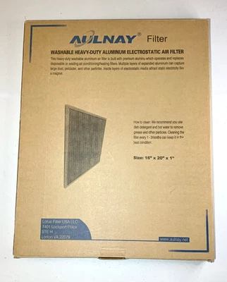 AULNAY Washable Aluminum Electrostatic Furnace AIR FILTER: 16 x 20 x 1, Reusable - Image 1 of 4