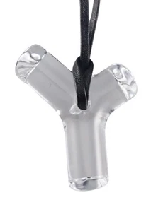 Baccarat Y klare Kristall Sterlingsilber schwarze Lederband Halskette neu im Karton - LESEN - Bild 1 von 7