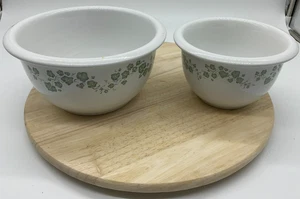 Corelle Koordinaten Efeu Steinzeug Rührschüsseln 1,5 qt 1 qt weiß grün Vintage - Bild 1 von 7