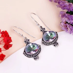 Mystic Topaz Gemstone Handmade 925 Sterling Silver Jewelry  Earring Sz-2.25" - Picture 1 of 7