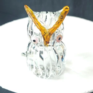 Vintage Murano Hand Blown Glass Art Owl Figurine Paperweight Big Eyes - Picture 1 of 9