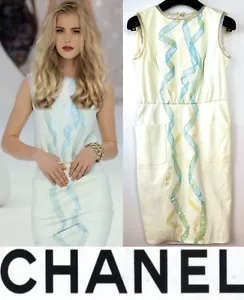 6K Chanel 2012 White Blue Leather long Party Dress 34 36 38 2 4 6 Top Shirt S M - Picture 1 of 24