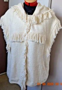 ISABEL MARANT Heavy Cream Panelled Fringed Vest with Hood & Pockets Size 10 - Picture 1 of 6
