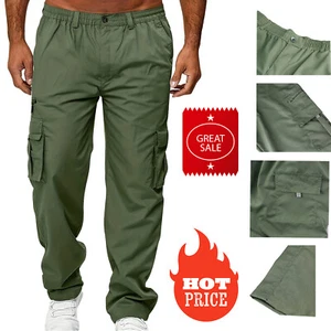 Men's Cargo Pant Casual Sweatpants Jogger Workout Straight-leg Pant Multipock - Picture 1 of 17