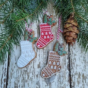 Juego de 3 Medias Gisela Graham Decoración Árbol de Navidad Resina Pan de Jengibre - Imagen 1 de 1