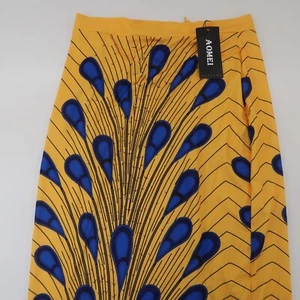 AOMEI Yellow Peacock Feather Boho Hippie Festival Maxi Skirt Long Size L - Picture 1 of 7