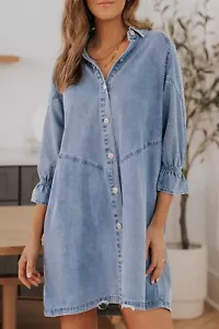WOMENS NEW denim dress long sleeve button down size MEDIUM - Picture 1 of 4