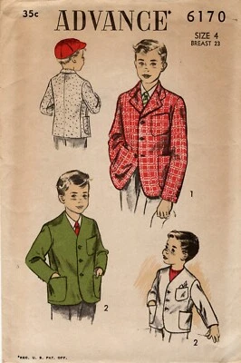 Advance 6170 Little Boy's Short Jacket or Cardigan Sz 4 CUT COMPLETE 1950s - Image 1 of 4