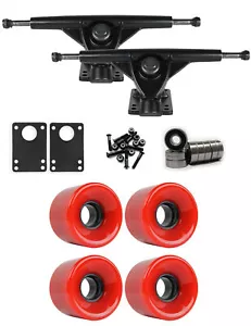 RKP Black Longboard Trucks Wheels Package 59mm x 43mm 83A 186C Red - Picture 1 of 3