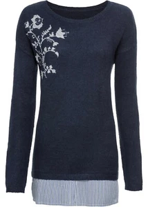 2in1 OPTIK FRAUEN PULLOVER PULLI +BLUSENANSATZ NEU! DUNKELBLAU 36/38 40/42 44/46 - Bild 1 von 1