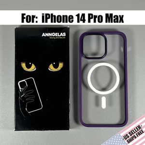 Case for iPhone 14 Pro Max - Clear w/ Purple Frame | Magnetic | Anngelas - Picture 1 of 15