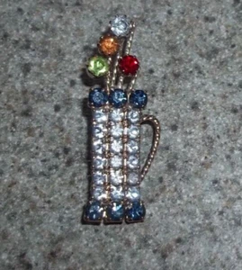 Vintage Golf Bag & Clubs Multicolor Rhinestones Brooch Pin Mid-Century Jewelry - Picture 1 of 19