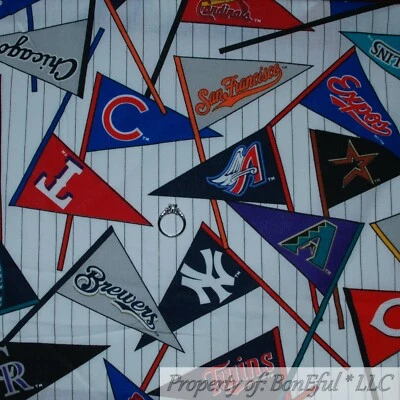 BonEful Fabric FQ Cotton Quilt Baseball Flag Stripe USA Team Color LOGO American - Image 1 of 4