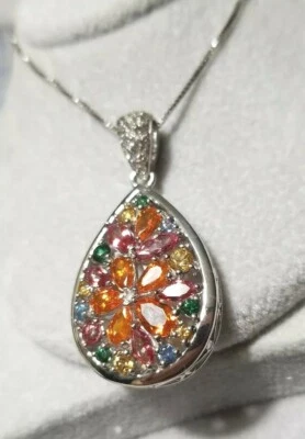 $600 Alwand Vahan Pink-Blue-Orange Topaz Flower sterling silver Pendant Necklace - Image 1 of 4