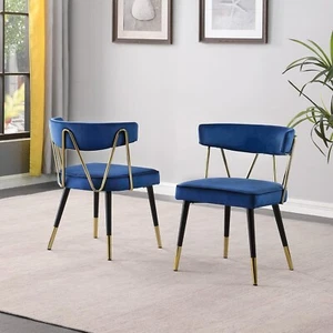 Luxurious Glam Velvet Armless Chair With Gold Accents Set of 4, Navy - Picture 1 of 6