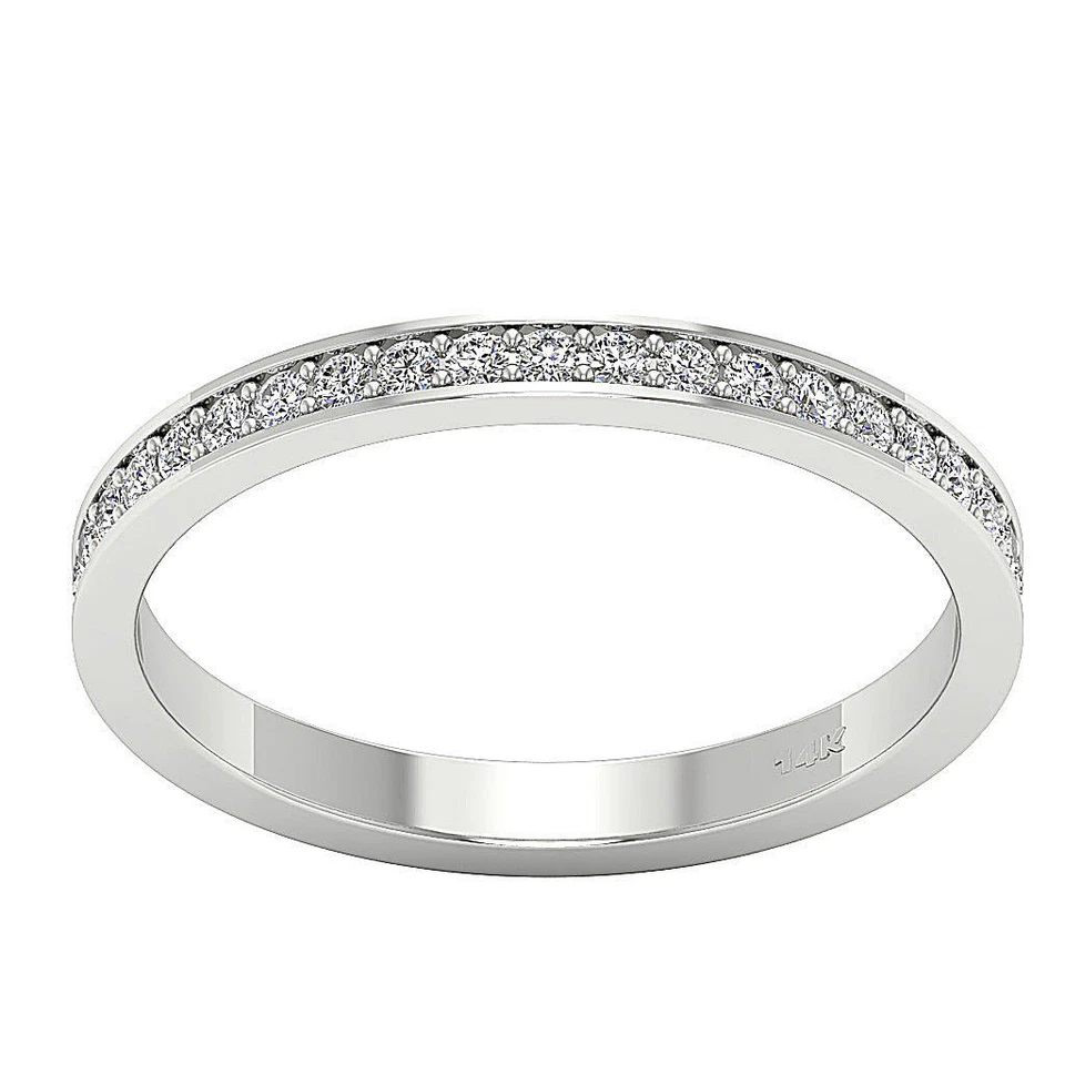 Juego de pavé de anillo de boda de compromiso VS1 E 0,35 quilates diamante redondo oro blanco macizo de 14 quilates Foto 1 de 4