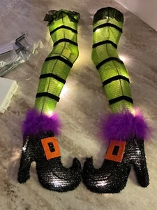 Halloween Lighted Green Witch Legs Yard Stake 18" L Holiday Home Porch Decor NEW - Picture 1 of 9