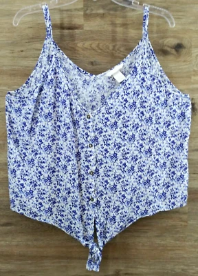 Camiseta sin mangas H&M con correa de espagueti corbata frontal azul blanco estampado floral para mujer talla XXL Foto 1 de 4