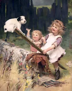 Unfair Advantage, Children, Teeder Todder Puppy by John Arthur Elsley 11 x 14 - Picture 1 of 1
