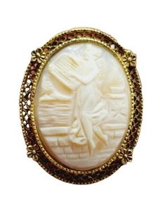 Vintage Dame mit Harfenmuschel Kamee Brosche/Anhänger (A1744) - Bild 1 von 3