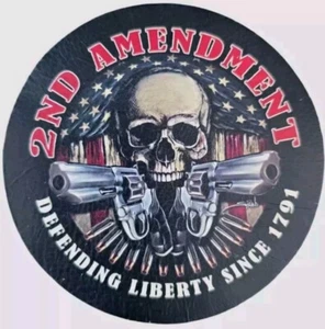 2ND AMENDMENT US FLAG SKULL GUN CROSS BONES MC BIKER SEW ON LEATHER PATCH 3.5" - Picture 1 of 3