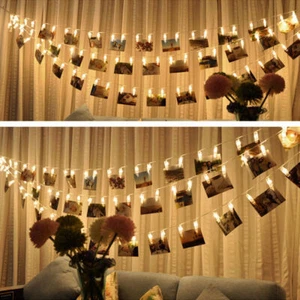 30 LED Battery Photo Clip Light Peg Fairy String Lights Wedding Picture Hanging - Picture 1 of 7