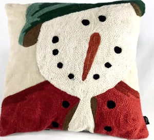 HC Accents Snowman Pillow Christmas Embroidered Rug Hook Homespun 15" x 16" EUC - Picture 1 of 4